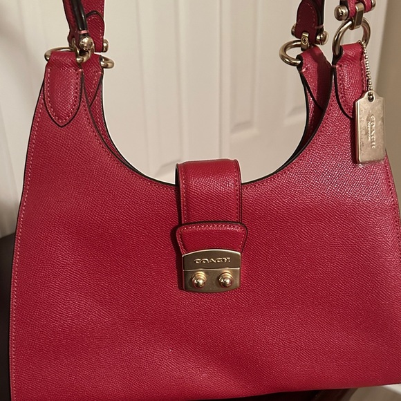 Coach Scarlet Leather Shoulder Bag Red with Gold Accents - Picture 8 of 8